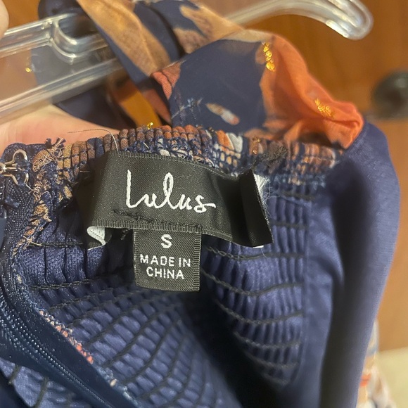 Navy Blue Floral Ruffled High-Low Maxi Dress - Picture 3 of 5